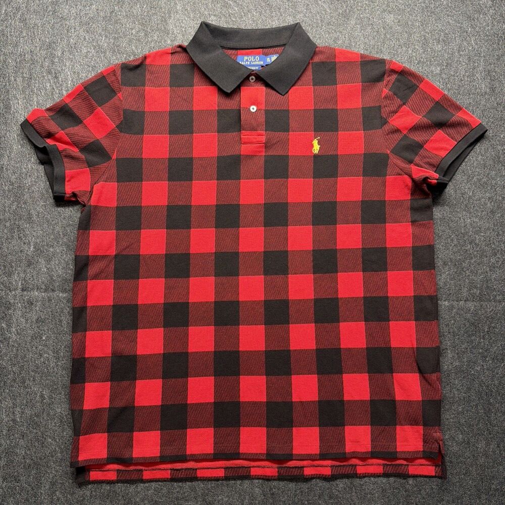 Polo Ralph Lauren Buffalo Plaid Polo Shirt Slim Fit Yellow Pony - Men’s XL
